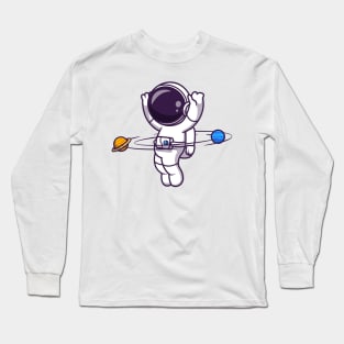 Astronaut Playing Planet Ball Cartoon Long Sleeve T-Shirt